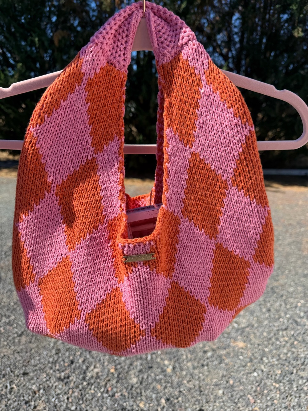 Pink & Orange Diamond Knit Shoulder Bag with Skin Care and Cosmetics!